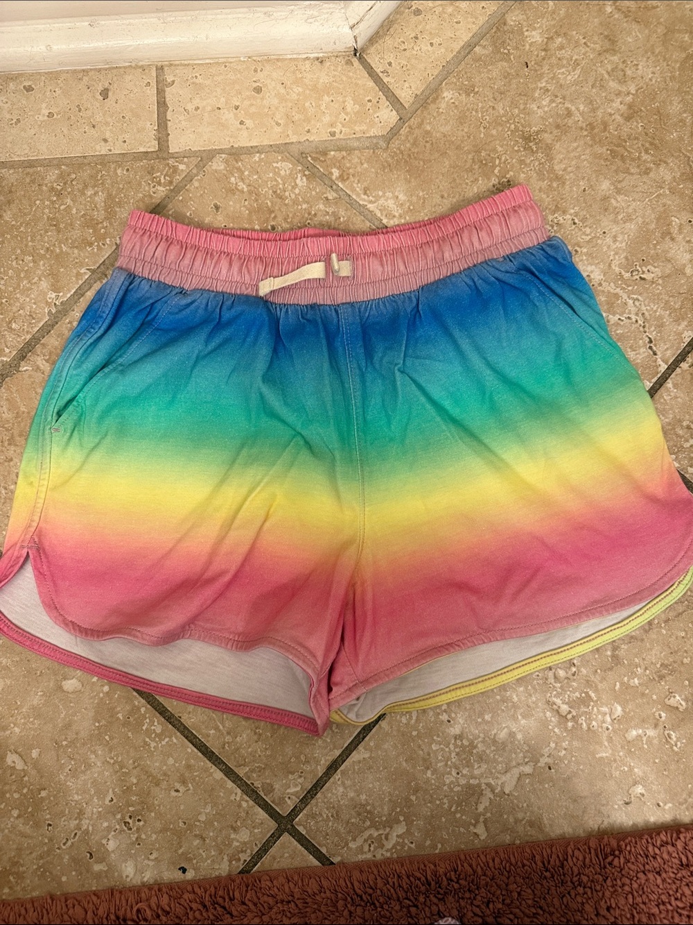 Tea Collection girls Rainbow Ombre Drawstring Shorts - Pink/Blue/Yellow